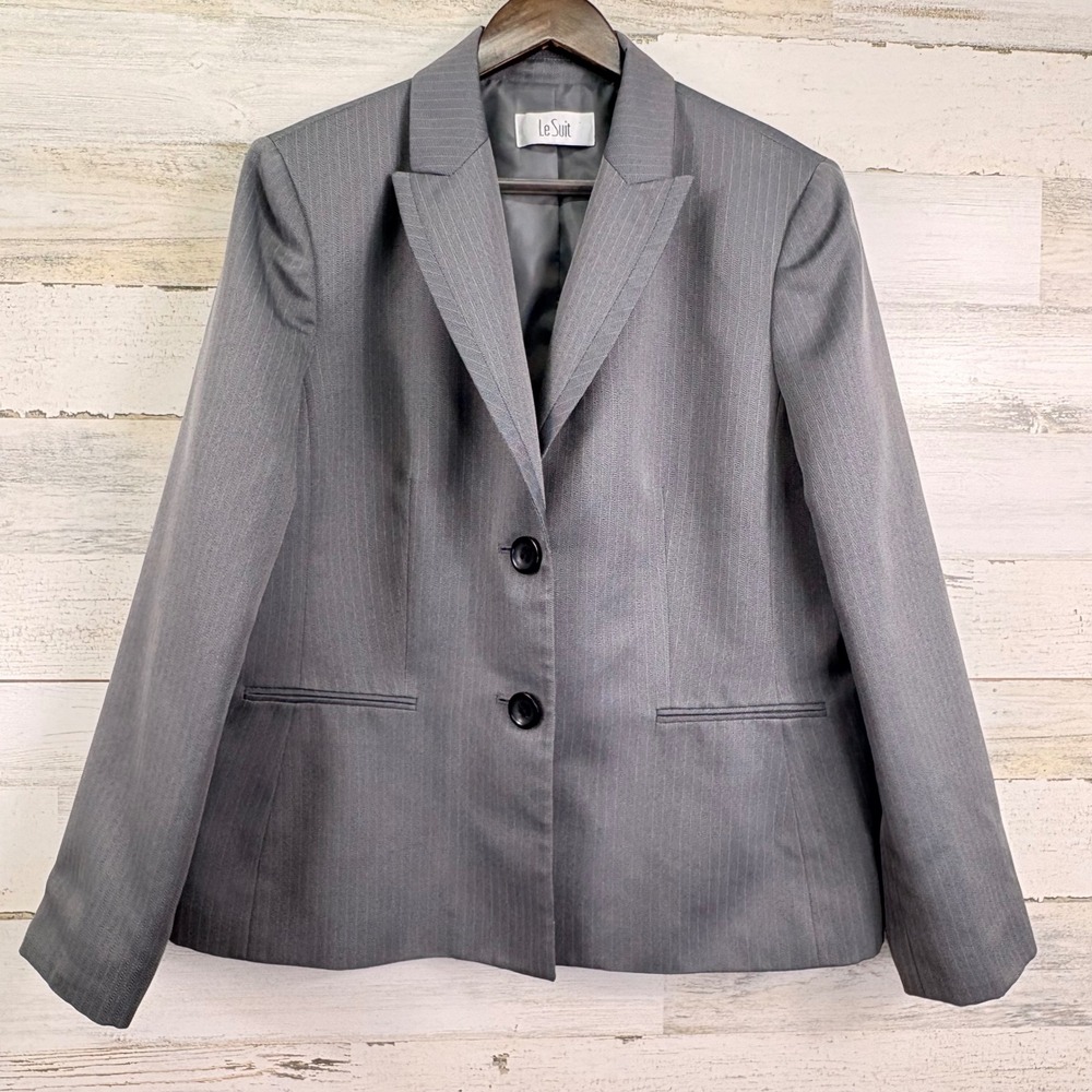 Le Suit‎ Womens Gray Herringbone Blazer Jacket Business Office Size 12